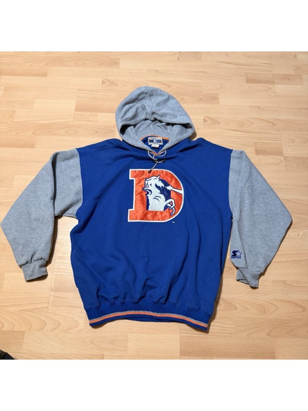 Denver Broncos 90s STARTER hoodie sweatshirt XL white blue orange NFL Pro Vtg